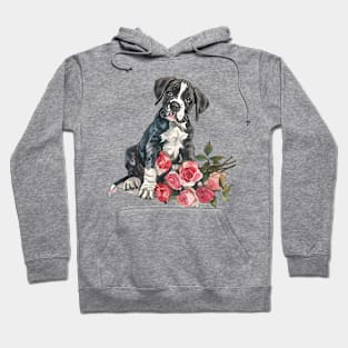 Valentine Great Dane Dog Giving Flowers Hoodie